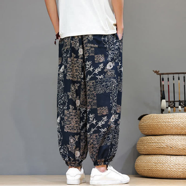 Buddha Stones Pantalones cortos de verano informales estilo boho con cordón ajustable y estampado geométrico de hojas de elefante, pantalones harem para hombre con bolsillos. - image 18