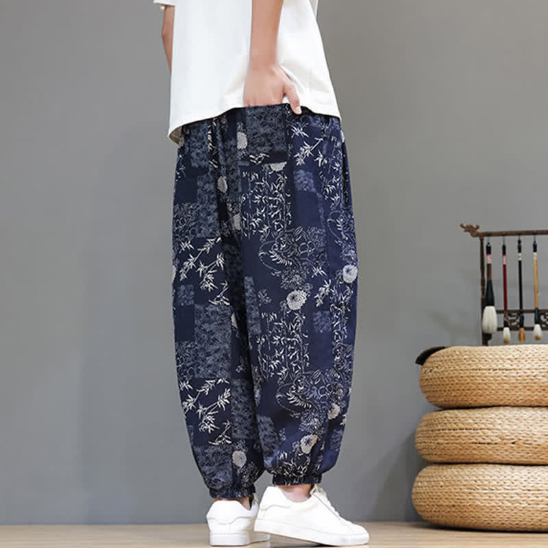 Buddha Stones Pantalones cortos de verano informales estilo boho con cordón ajustable y estampado geométrico de hojas de elefante, pantalones harem para hombre con bolsillos. - image 6