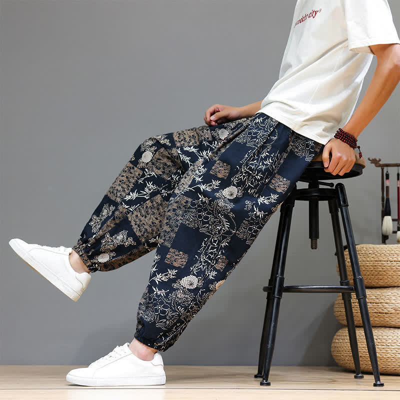 Buddha Stones Pantalones cortos de verano informales estilo boho con cordón ajustable y estampado geométrico de hojas de elefante, pantalones harem para hombre con bolsillos. - image 20