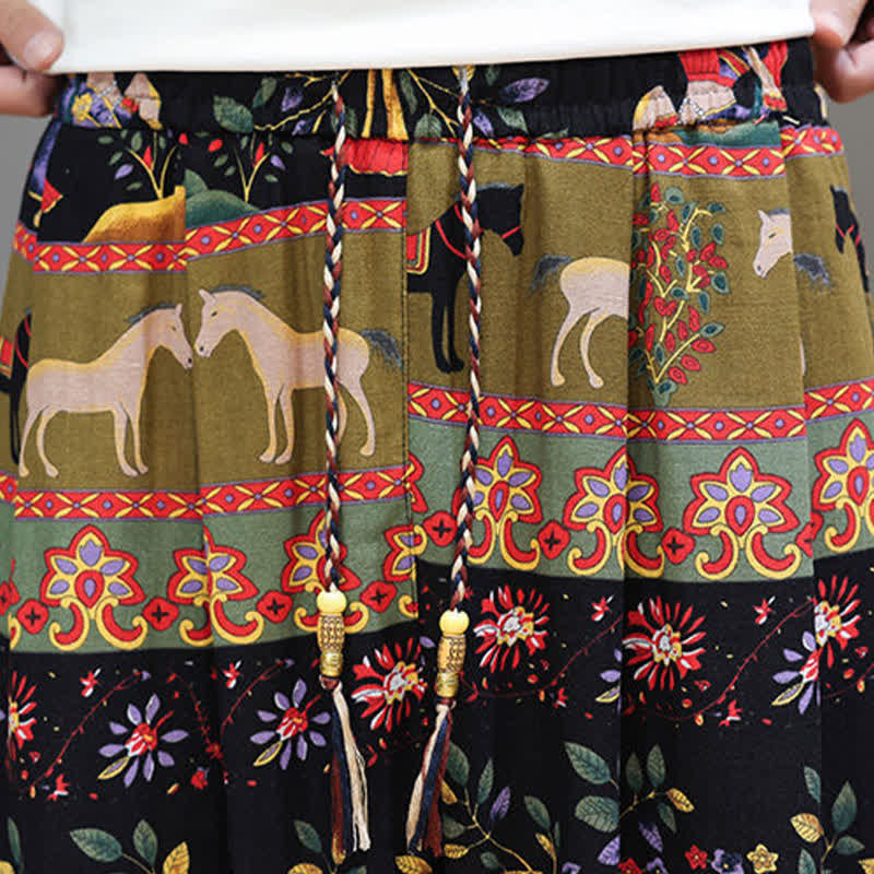 Buddha Stones Pantalones cortos de verano informales estilo boho con cordón ajustable y estampado geométrico de hojas de elefante, pantalones harem para hombre con bolsillos. - image 39
