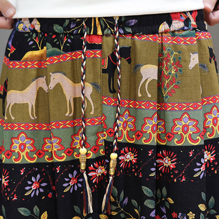 Buddha Stones Pantalones cortos de verano informales estilo boho con cordón ajustable y estampado geométrico de hojas de elefante, pantalones harem para hombre con bolsillos. - image 39