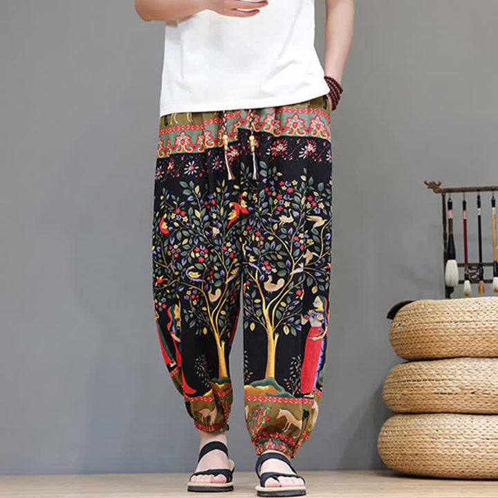 Buddha Stones Pantalones cortos de verano informales estilo boho con cordón ajustable y estampado geométrico de hojas de elefante, pantalones harem para hombre con bolsillos. - image 32