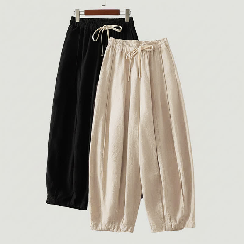 Buddha Stones Pantalones cortos de algodón y lino lisos, informales, con cordón ajustable, estilo harem, para mujer, con bolsillo. - image 11