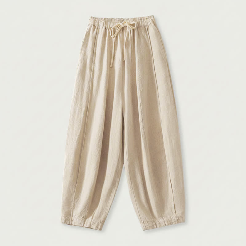 Buddha Stones Pantalones cortos de algodón y lino lisos, informales, con cordón ajustable, estilo harem, para mujer, con bolsillo. - Beige - US8-10, UK/AU12-14, EU40-42 (2XL) - image 0