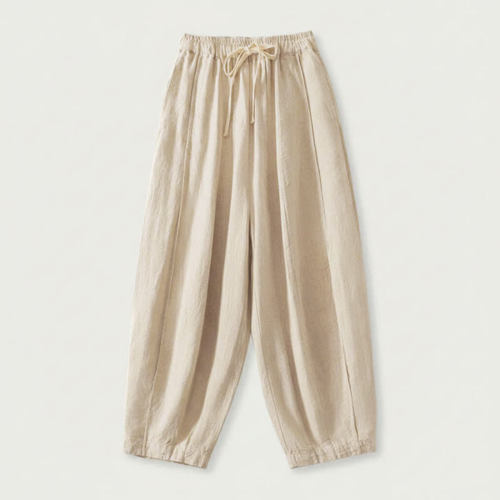 Buddha Stones Pantalones cortos de algodón y lino lisos, informales, con cordón ajustable, estilo harem, para mujer, con bolsillo. - Beige - US8-10, UK/AU12-14, EU40-42 (2XL) - image 0