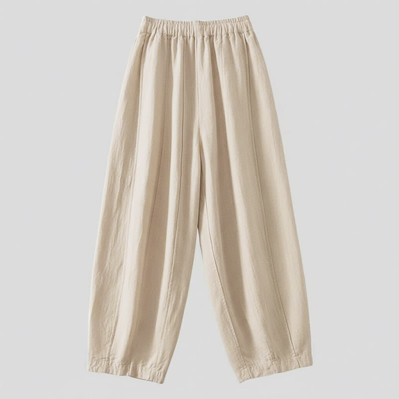 Buddha Stones Pantalones cortos de algodón y lino lisos, informales, con cordón ajustable, estilo harem, para mujer, con bolsillo. - image 1