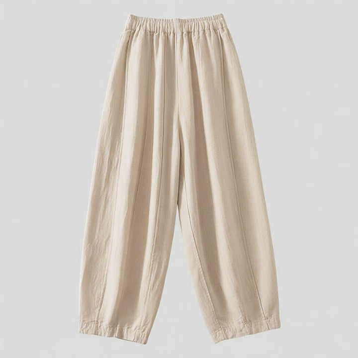 Buddha Stones Pantalones cortos de algodón y lino lisos, informales, con cordón ajustable, estilo harem, para mujer, con bolsillo. - image 1