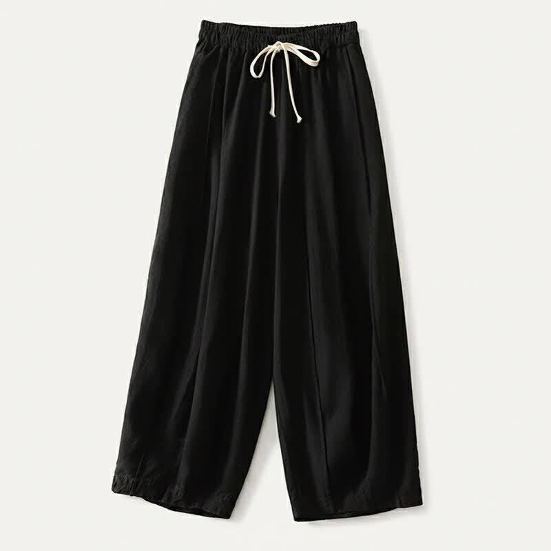 Buddha Stones Pantalones cortos de algodón y lino lisos, informales, con cordón ajustable, estilo harem, para mujer, con bolsillo. - Negro - US8-10, UK/AU12-14, EU40-42 (2XL) - image 7
