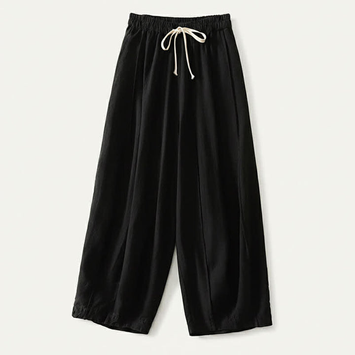 Buddha Stones Pantalones cortos de algodón y lino lisos, informales, con cordón ajustable, estilo harem, para mujer, con bolsillo. - Negro - US8-10, UK/AU12-14, EU40-42 (2XL) - image 7
