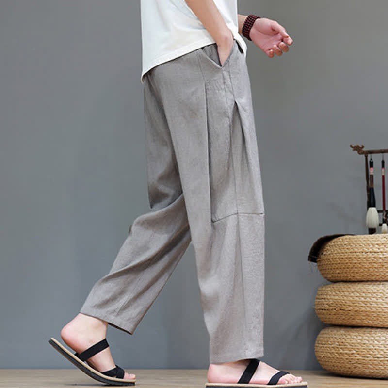 Pantalones tobilleros lisos informales de verano con cordón ajustable y estampado de Buddha Stones para hombre. Pantalones rectos con bolsillo. - Gris claro - US/UK/AU46, EU56 (5XL) - image 0