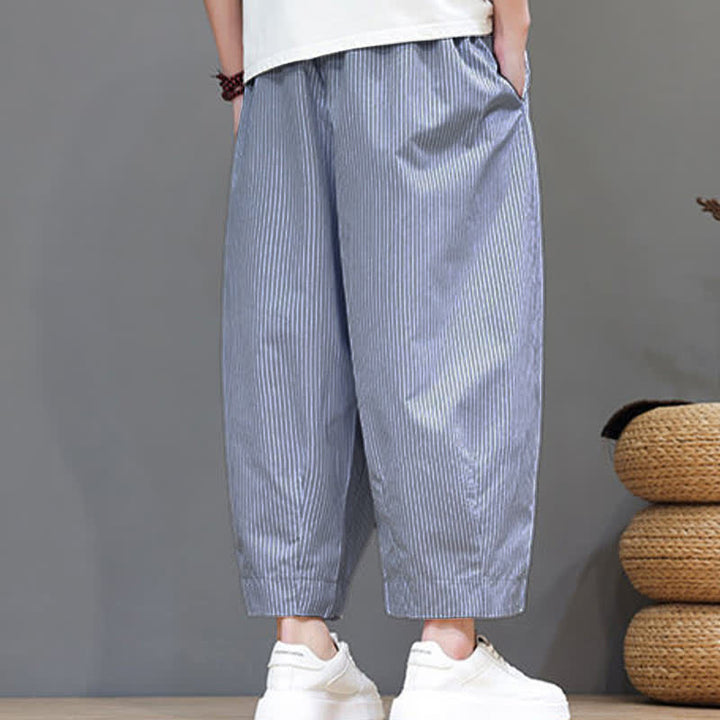 Pantalones capri de verano informales con cordón ajustable y rayas Buddha Stones para hombre, estilo harem, con bolsillo. - image 14