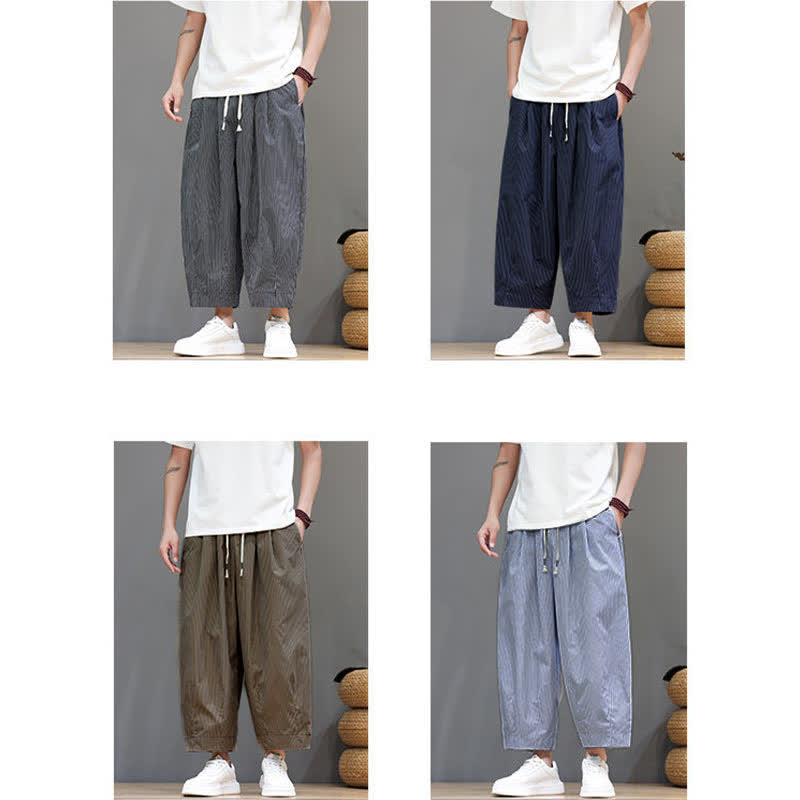 Pantalones capri de verano informales con cordón ajustable y rayas Buddha Stones para hombre, estilo harem, con bolsillo. - image 43