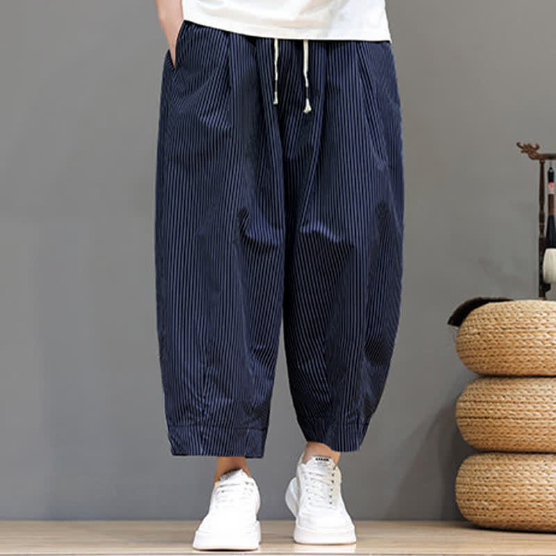 Pantalones capri de verano informales con cordón ajustable y rayas Buddha Stones para hombre, estilo harem, con bolsillo. - image 2