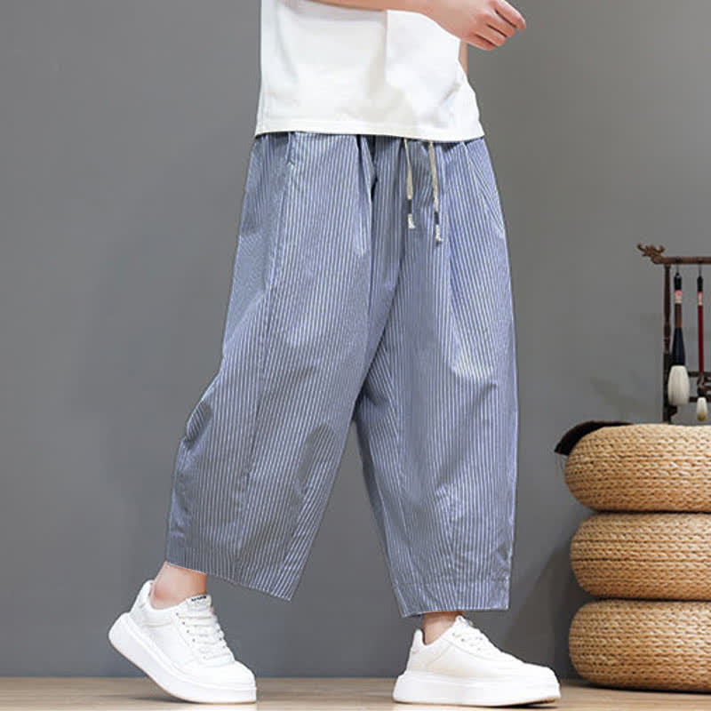 Pantalones capri de verano informales con cordón ajustable y rayas Buddha Stones para hombre, estilo harem, con bolsillo. - image 17