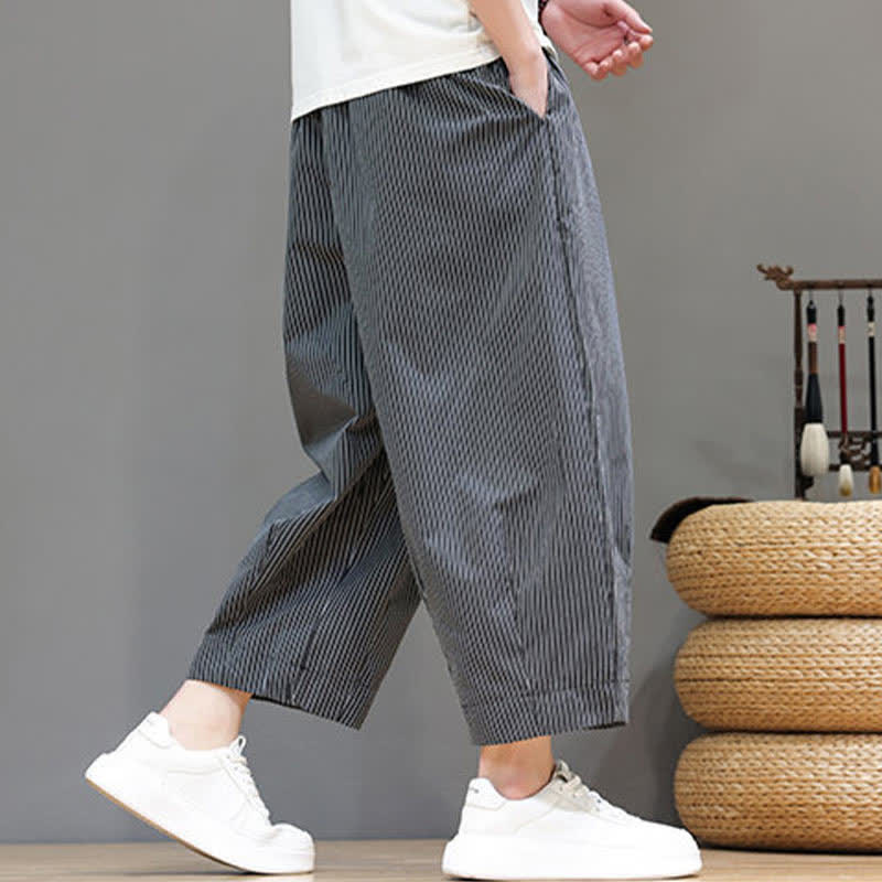 Pantalones capri de verano informales con cordón ajustable y rayas Buddha Stones para hombre, estilo harem, con bolsillo. - image 38
