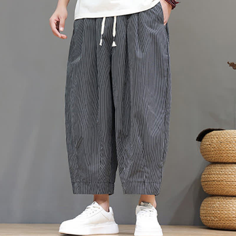 Pantalones capri de verano informales con cordón ajustable y rayas Buddha Stones para hombre, estilo harem, con bolsillo. - image 36