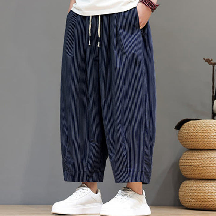 Pantalones capri de verano informales con cordón ajustable y rayas Buddha Stones para hombre, estilo harem, con bolsillo. - image 7