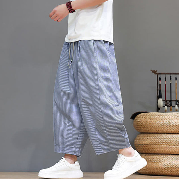 Pantalones capri de verano informales con cordón ajustable y rayas Buddha Stones para hombre, estilo harem, con bolsillo. - image 18