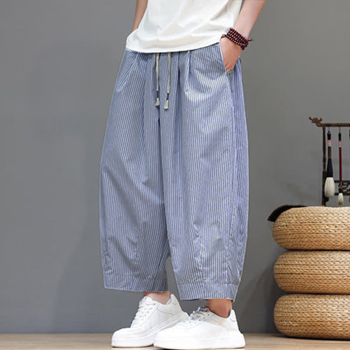 Pantalones capri de verano informales con cordón ajustable y rayas Buddha Stones para hombre, estilo harem, con bolsillo. - image 15