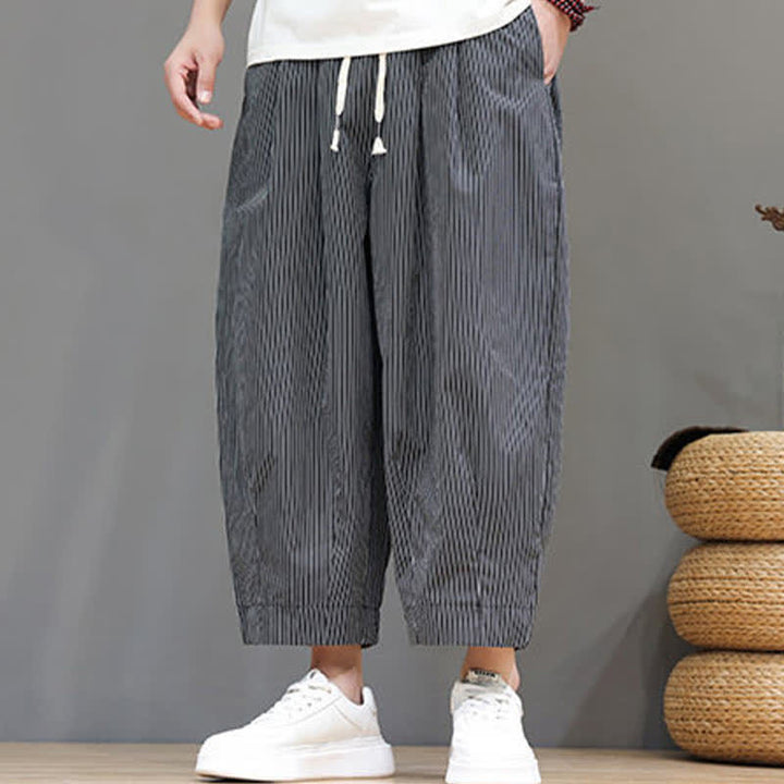 Pantalones capri de verano informales con cordón ajustable y rayas Buddha Stones para hombre, estilo harem, con bolsillo. - image 36