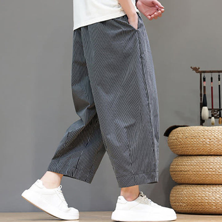 Pantalones capri de verano informales con cordón ajustable y rayas Buddha Stones para hombre, estilo harem, con bolsillo. - image 38