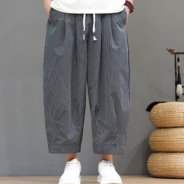 Pantalones capri de verano informales con cordón ajustable y rayas Buddha Stones para hombre, estilo harem, con bolsillo. - image 37