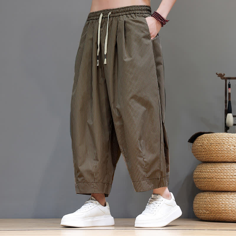 Pantalones capri de verano informales con cordón ajustable y rayas Buddha Stones para hombre, estilo harem, con bolsillo. - image 22