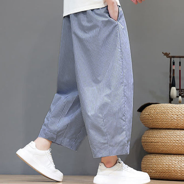 Pantalones capri de verano informales con cordón ajustable y rayas Buddha Stones para hombre, estilo harem, con bolsillo. - image 16