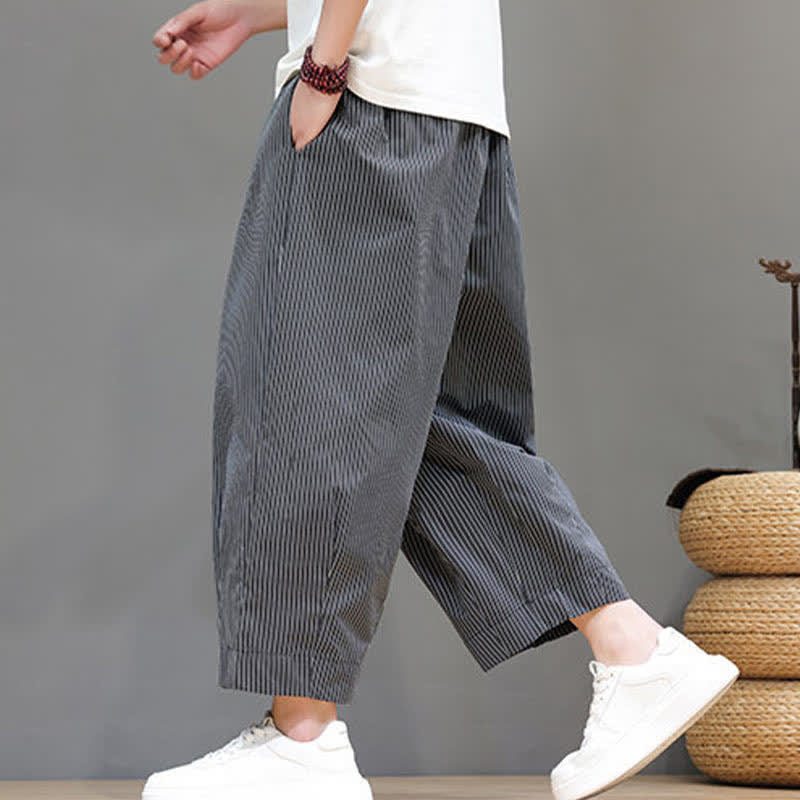 Pantalones capri de verano informales con cordón ajustable y rayas Buddha Stones para hombre, estilo harem, con bolsillo. - image 40
