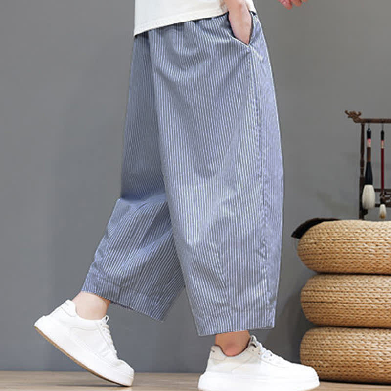 Pantalones capri de verano informales con cordón ajustable y rayas Buddha Stones para hombre, estilo harem, con bolsillo. - image 16
