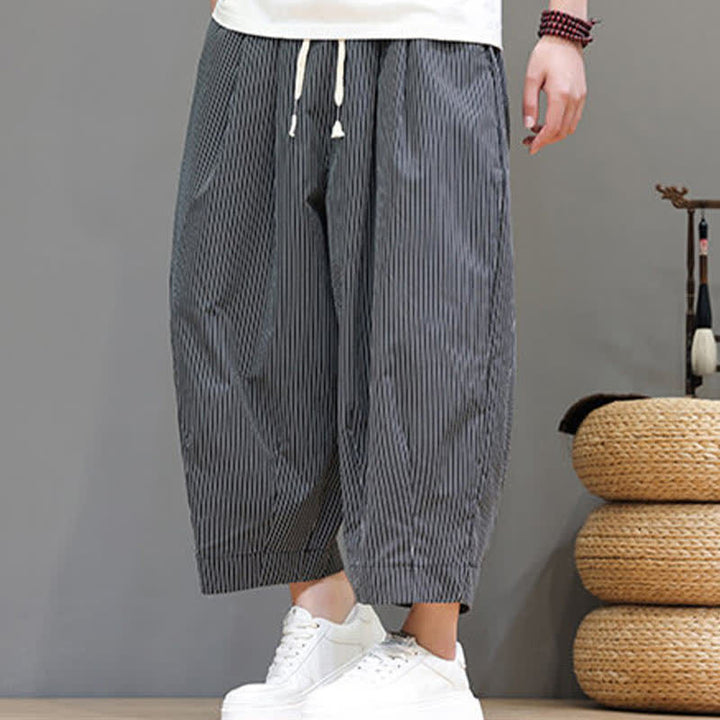 Pantalones capri de verano informales con cordón ajustable y rayas Buddha Stones para hombre, estilo harem, con bolsillo. - image 39