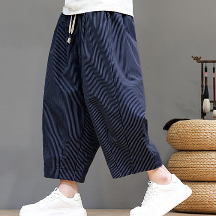 Pantalones capri de verano informales con cordón ajustable y rayas Buddha Stones para hombre, estilo harem, con bolsillo. - image 3