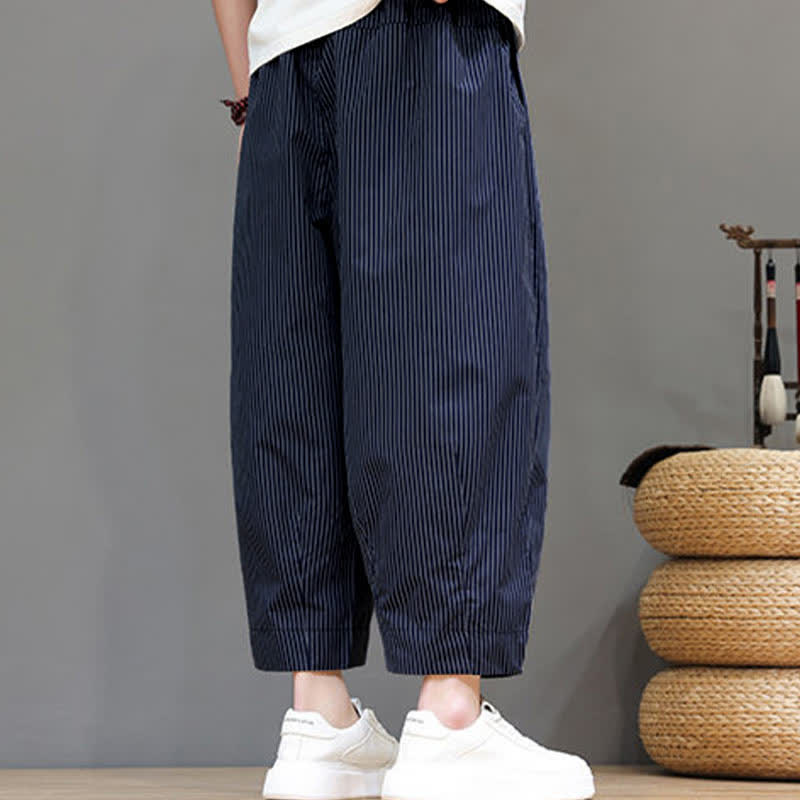 Pantalones capri de verano informales con cordón ajustable y rayas Buddha Stones para hombre, estilo harem, con bolsillo. - image 9