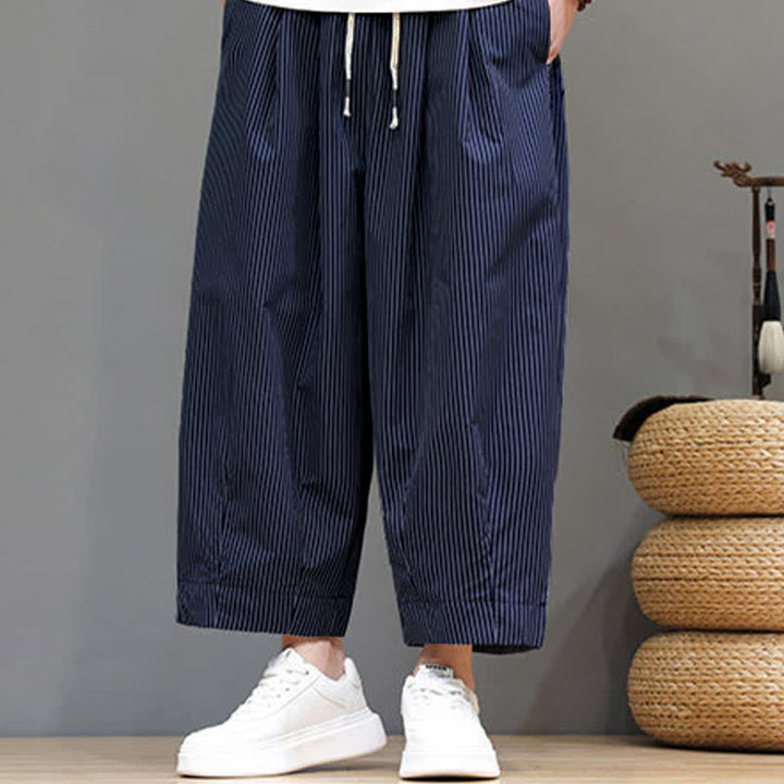 Pantalones capri de verano informales con cordón ajustable y rayas Buddha Stones para hombre, estilo harem, con bolsillo. - image 6