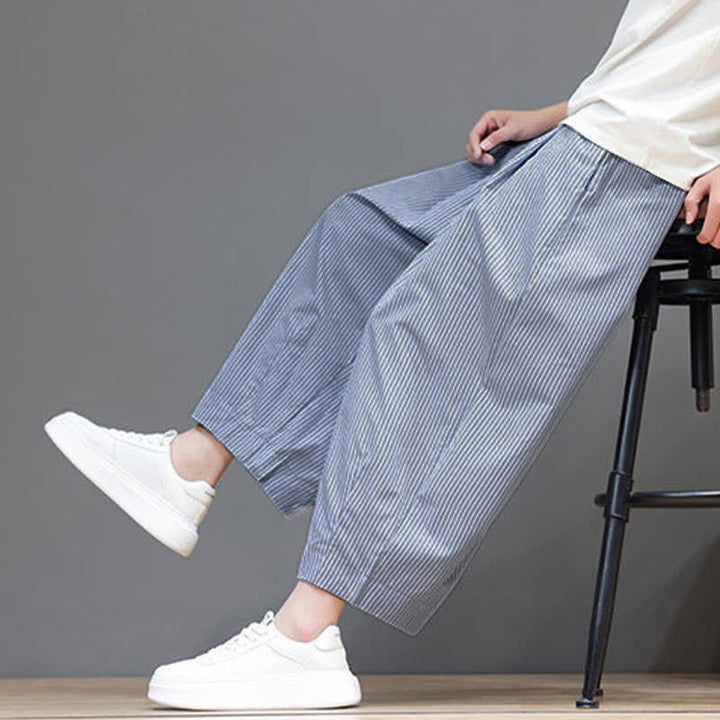 Pantalones capri de verano informales con cordón ajustable y rayas Buddha Stones para hombre, estilo harem, con bolsillo. - image 11