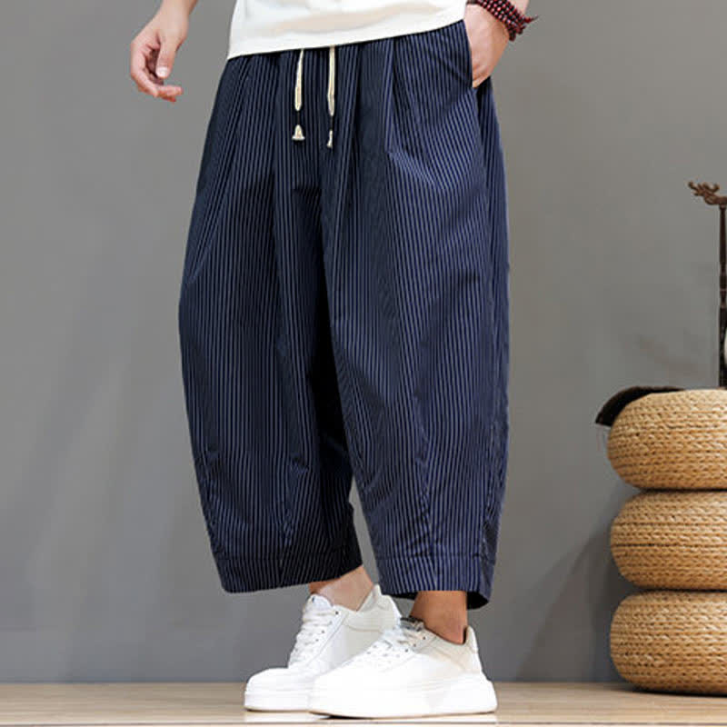 Pantalones capri de verano informales con cordón ajustable y rayas Buddha Stones para hombre, estilo harem, con bolsillo. - image 4