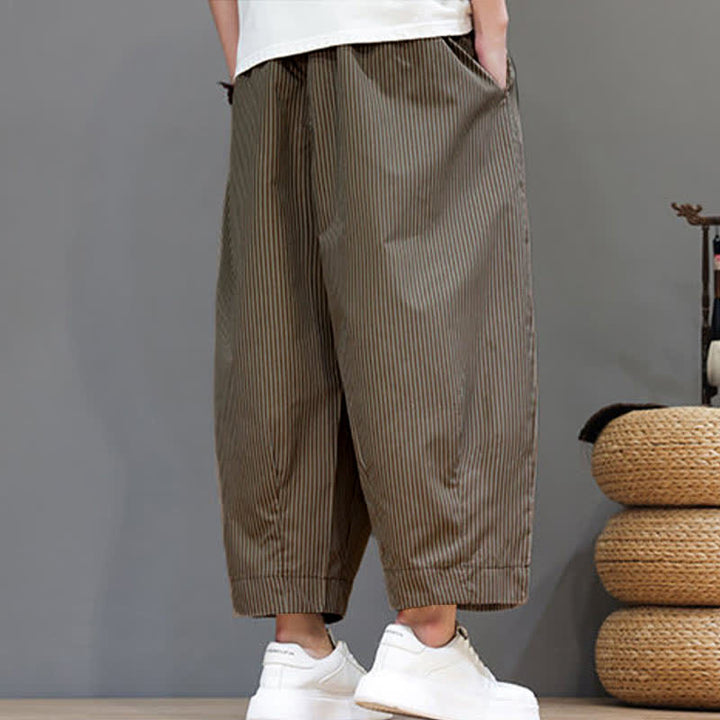 Pantalones capri de verano informales con cordón ajustable y rayas Buddha Stones para hombre, estilo harem, con bolsillo. - image 27