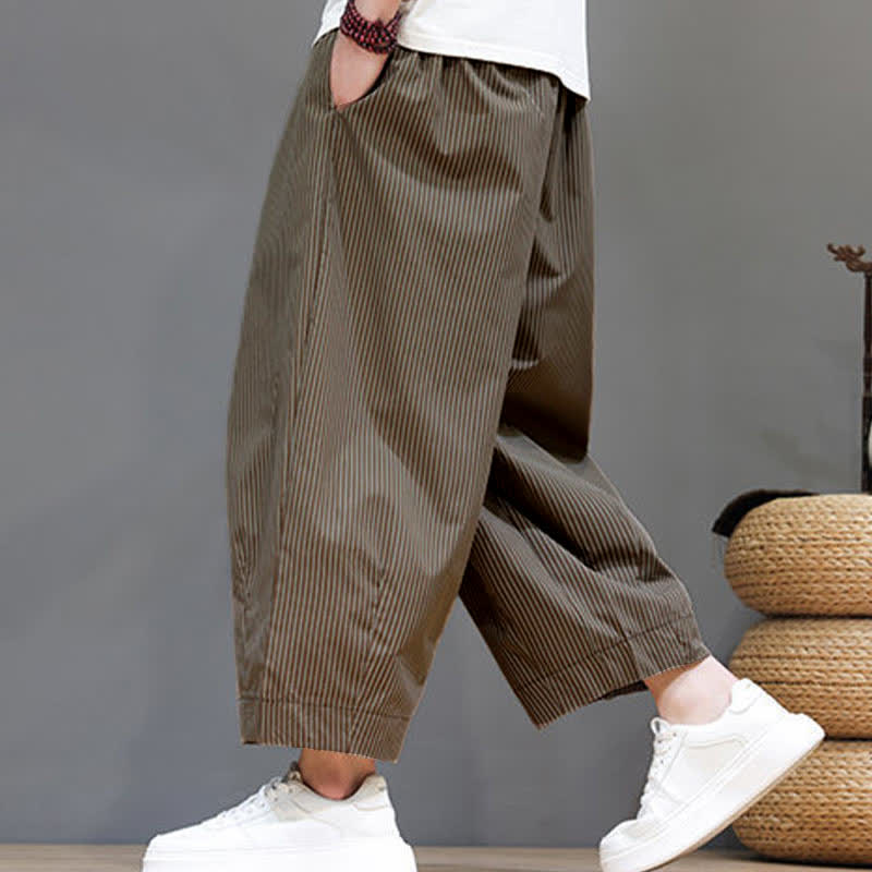 Pantalones capri de verano informales con cordón ajustable y rayas Buddha Stones para hombre, estilo harem, con bolsillo. - image 28