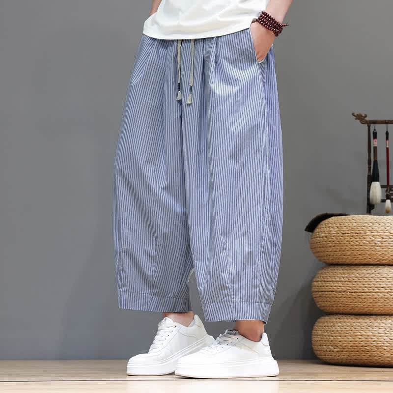Pantalones capri de verano informales con cordón ajustable y rayas Buddha Stones para hombre, estilo harem, con bolsillo. - image 13