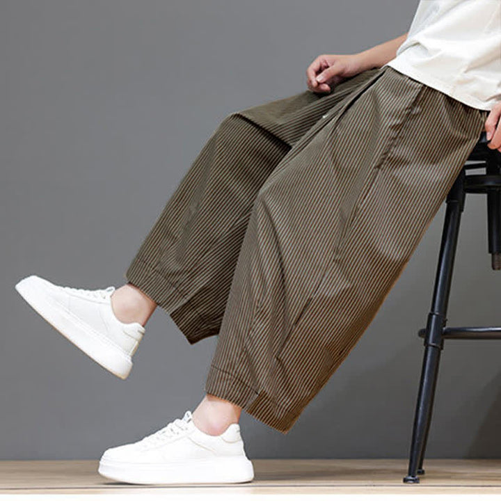 Pantalones capri de verano informales con cordón ajustable y rayas Buddha Stones para hombre, estilo harem, con bolsillo. - Perú - US/UK/AU46, EU56 (5XL) - image 20