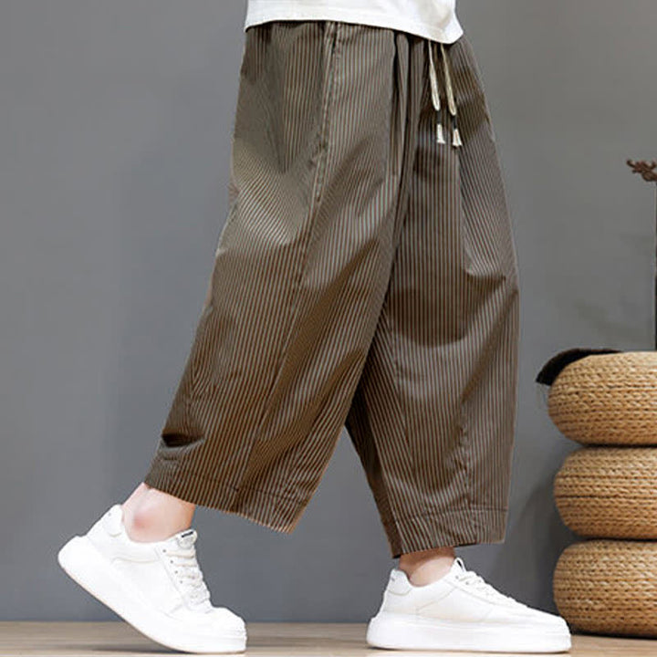 Pantalones capri de verano informales con cordón ajustable y rayas Buddha Stones para hombre, estilo harem, con bolsillo. - image 29