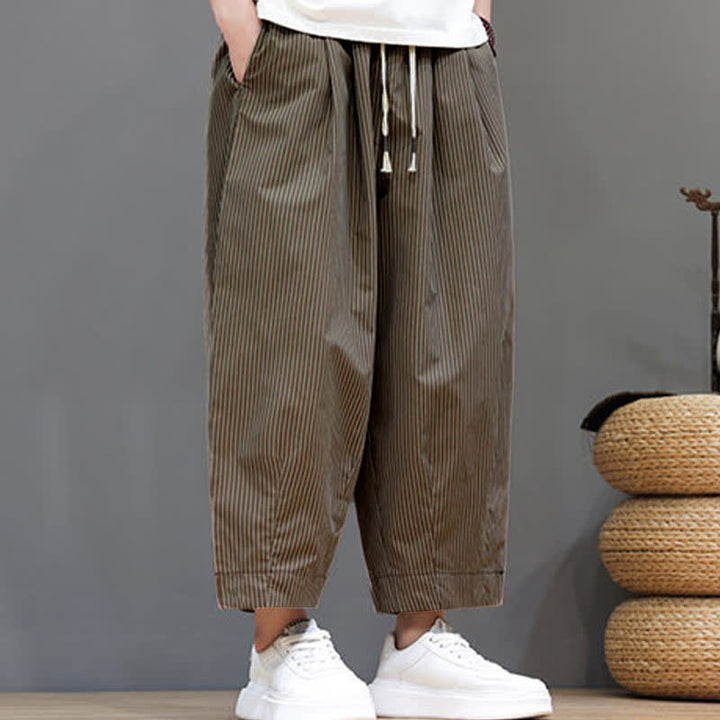 Pantalones capri de verano informales con cordón ajustable y rayas Buddha Stones para hombre, estilo harem, con bolsillo. - image 23