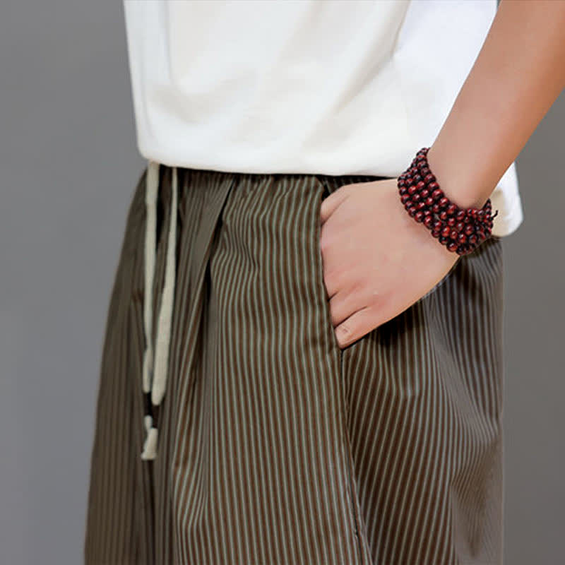 Pantalones capri de verano informales con cordón ajustable y rayas Buddha Stones para hombre, estilo harem, con bolsillo. - image 31