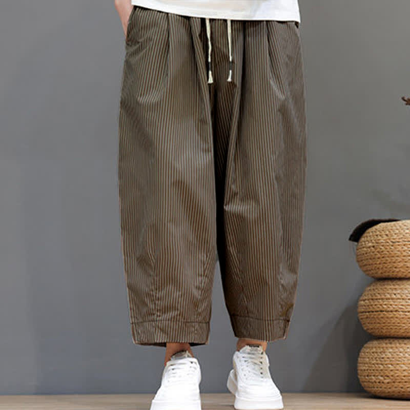 Pantalones capri de verano informales con cordón ajustable y rayas Buddha Stones para hombre, estilo harem, con bolsillo. - image 24
