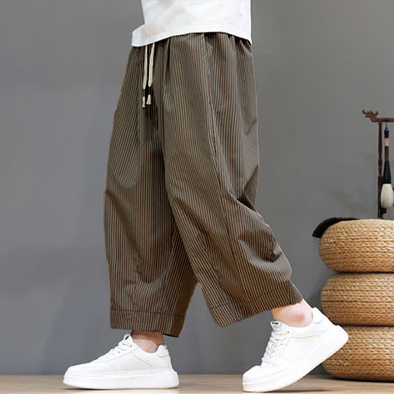 Pantalones capri de verano informales con cordón ajustable y rayas Buddha Stones para hombre, estilo harem, con bolsillo. - image 25