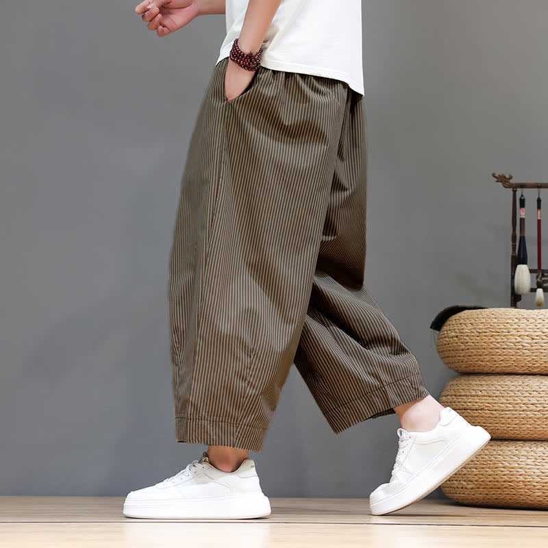 Pantalones capri de verano informales con cordón ajustable y rayas Buddha Stones para hombre, estilo harem, con bolsillo. - image 26
