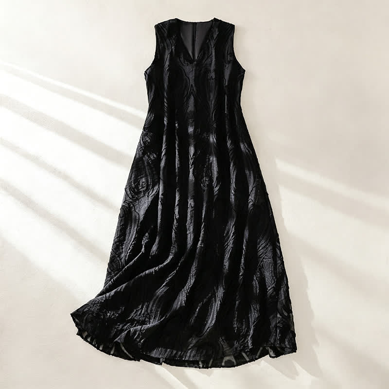 Buddha Stones Vestido de verano elegante, informal, minimalista, de líneas lisas, con cuello en V y sin mangas, con bolsillos. - Negro - US12, UK/AU16, EU44 (2XL) - image 11