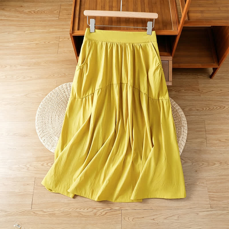 Buddha Stones Faldas de verano informales estilo boho de línea lisa para mujer con bolsillos - image 1