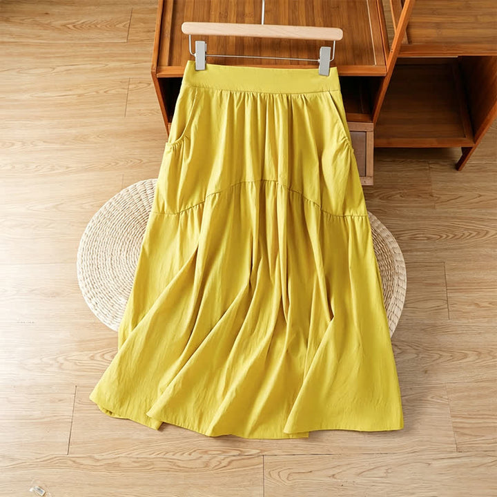 Buddha Stones Faldas de verano informales estilo boho de línea lisa para mujer con bolsillos - image 1