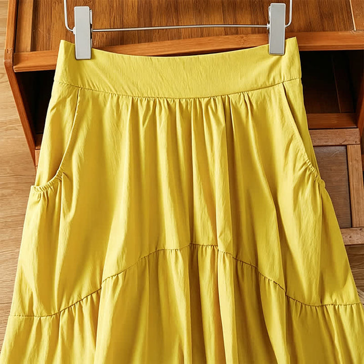 Buddha Stones Faldas de verano informales estilo boho de línea lisa para mujer con bolsillos - image 2